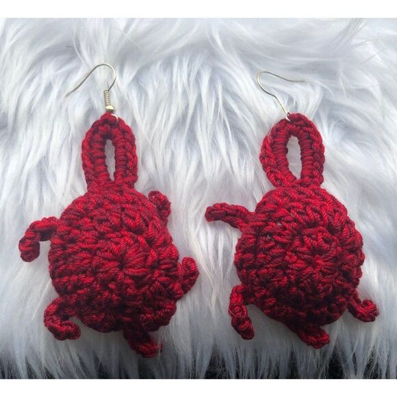 Brand New Handmade Crochet Earring Red Turtle Pattern 100% Cotton For Women - Picture 2 of 3